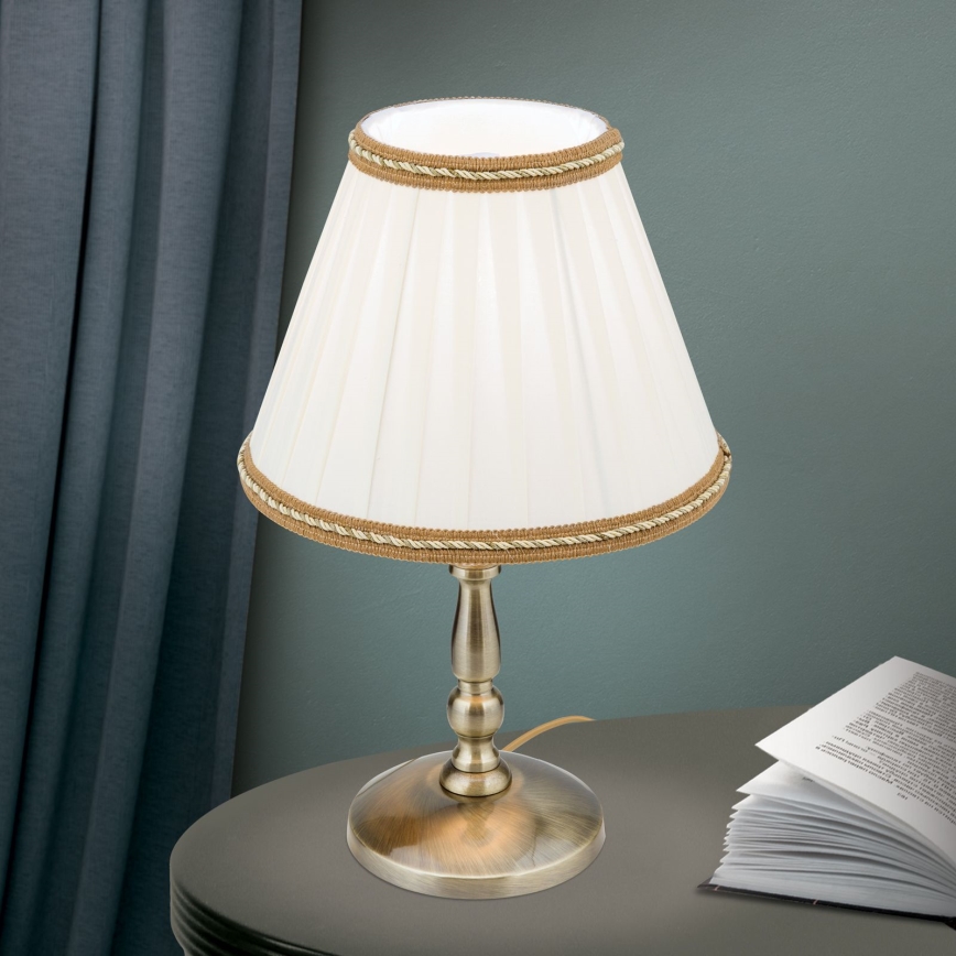 Lampada da tavolo TONIA 1xE27/60W/230V diametro 25 cm bianco/bronzo