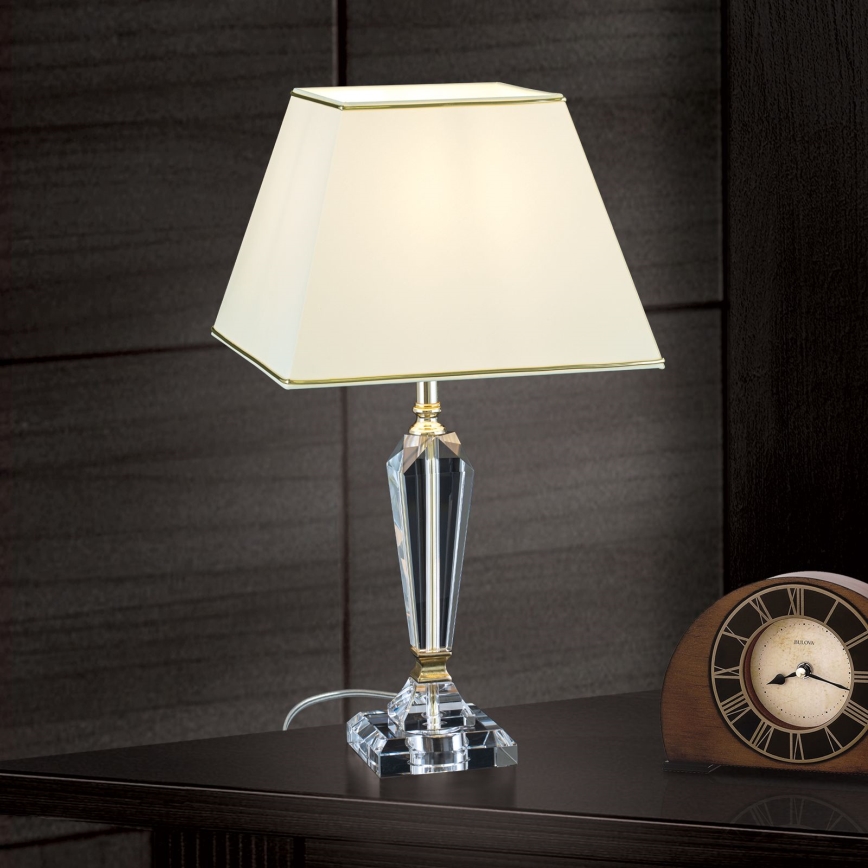 Lampada da tavolo di cristallo VERONIQUE 1xE27/60W/230V color crema/limpido