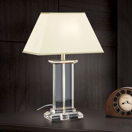 Lampada da tavolo di cristallo VERONIQUE 1xE27/60W/230V color crema/limpido