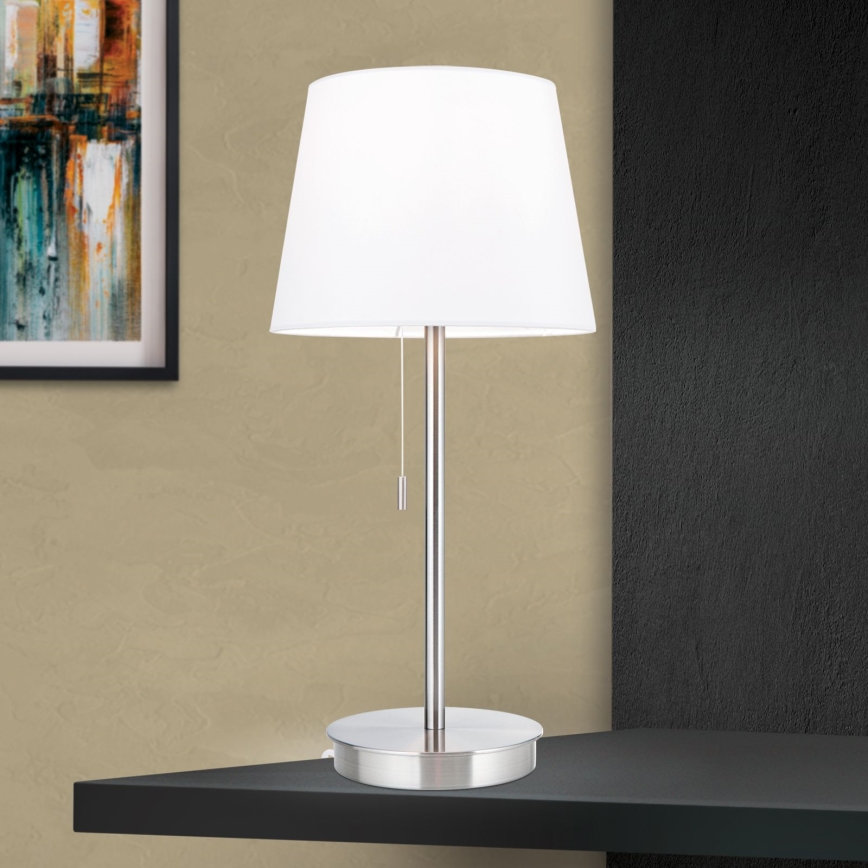 Lampada da tavolo con porta USB LUDWIG 1xE27/40W/230V 50 cm bianco/cromo opaco