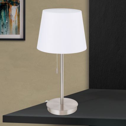 Lampada da tavolo con porta USB LUDWIG 1xE27/40W/230V 50 cm bianco/cromo opaco
