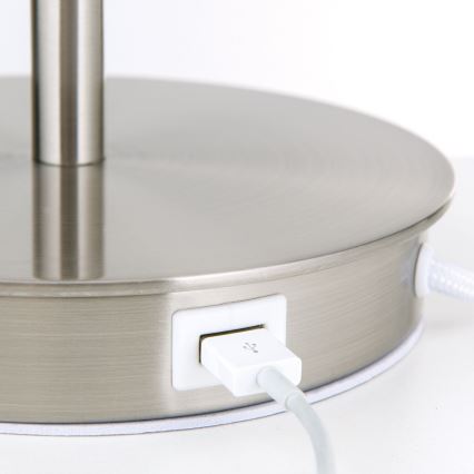 Lampada da tavolo con porta USB LUDWIG 1xE27/40W/230V 50 cm bianco/cromo opaco