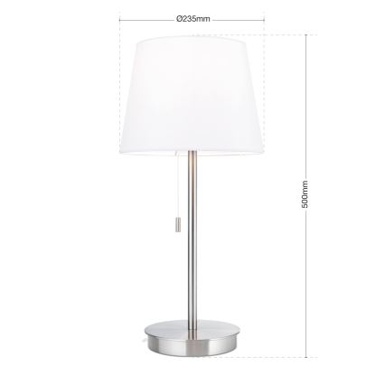 Lampada da tavolo con porta USB LUDWIG 1xE27/40W/230V 50 cm bianco/cromo opaco