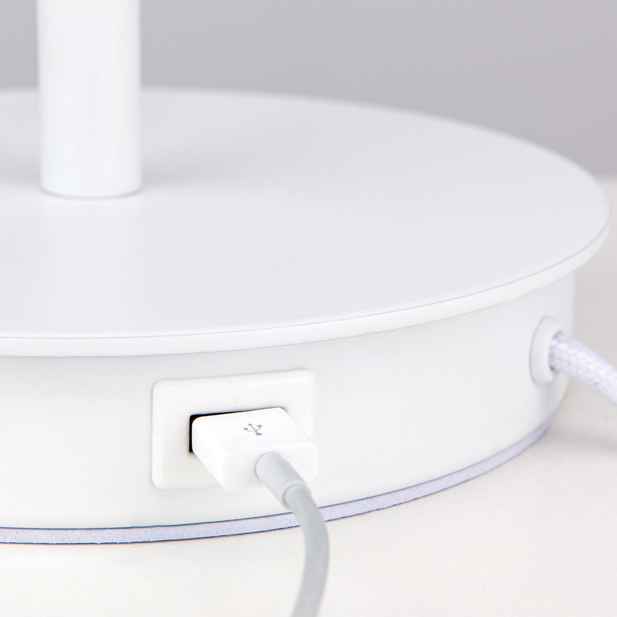 Lampada da tavolo con porta USB LUDWIG 1xE27/40W/230V 50 cm bianco