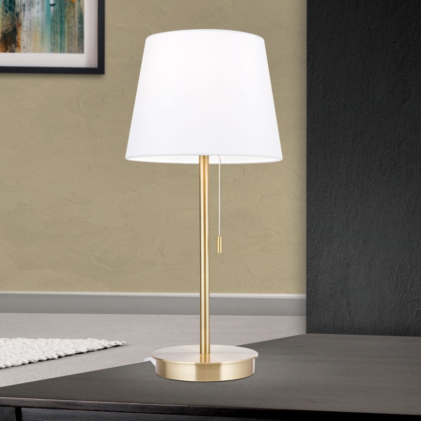 Lampada da tavolo con porta USB LUDWIG 1xE27/40W/230V 50 cm bianco/oro
