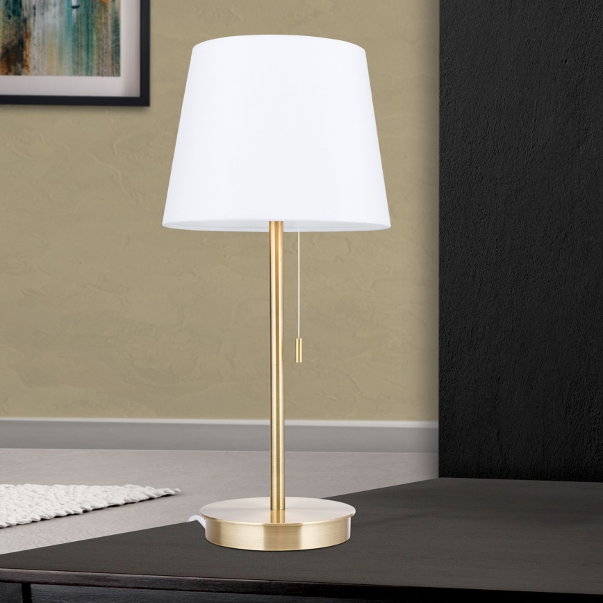 Lampada da tavolo con porta USB LUDWIG 1xE27/40W/230V 50 cm bianco/oro