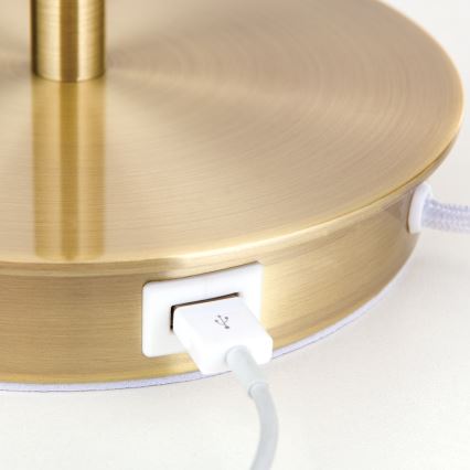 Lampada da tavolo con porta USB LUDWIG 1xE27/40W/230V 50 cm bianco/oro