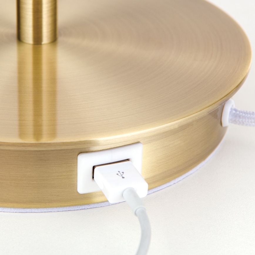 Lampada da tavolo con porta USB LUDWIG 1xE27/40W/230V 50 cm bianco/oro