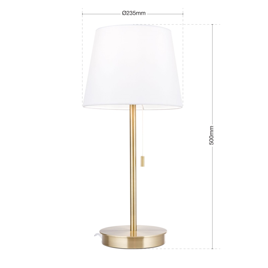 Lampada da tavolo con porta USB LUDWIG 1xE27/40W/230V 50 cm bianco/oro