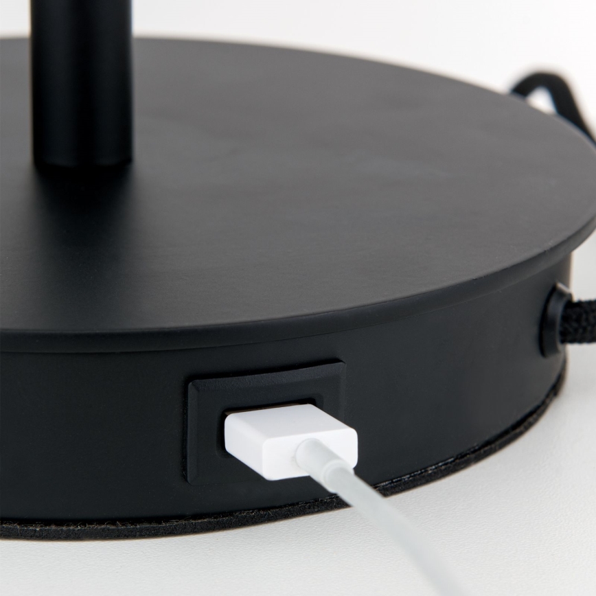 Lampada da tavolo con porta USB LUDWIG 1xE27/40W/230V 50 cm nero