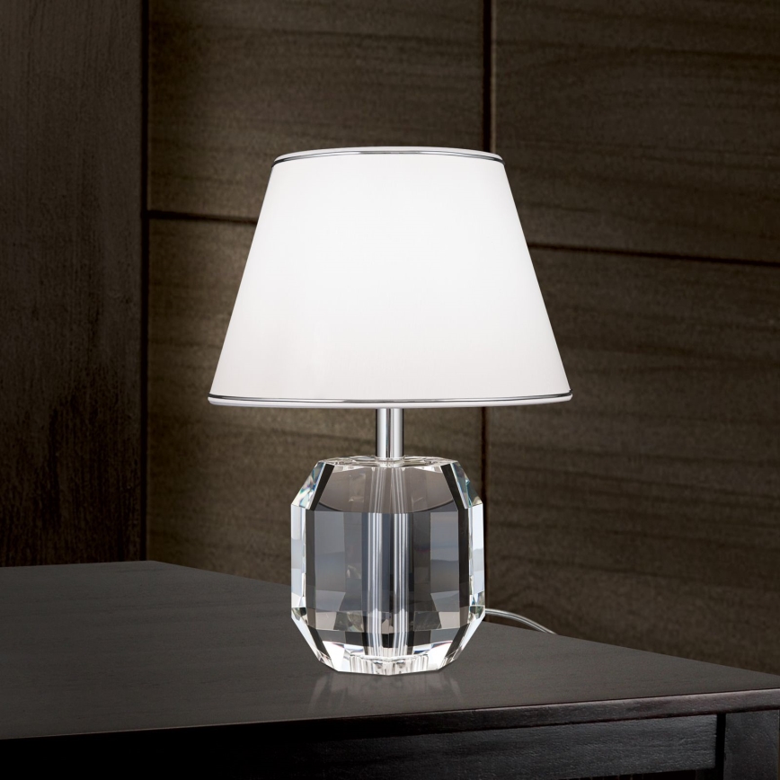 Lampada da tavolo di cristallo ALEXIS 1xE27/60W/230V bianco/cromo lucido/limpido