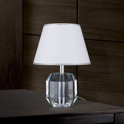 Lampada da tavolo di cristallo ALEXIS 1xE27/60W/230V bianco/cromo lucido/limpido