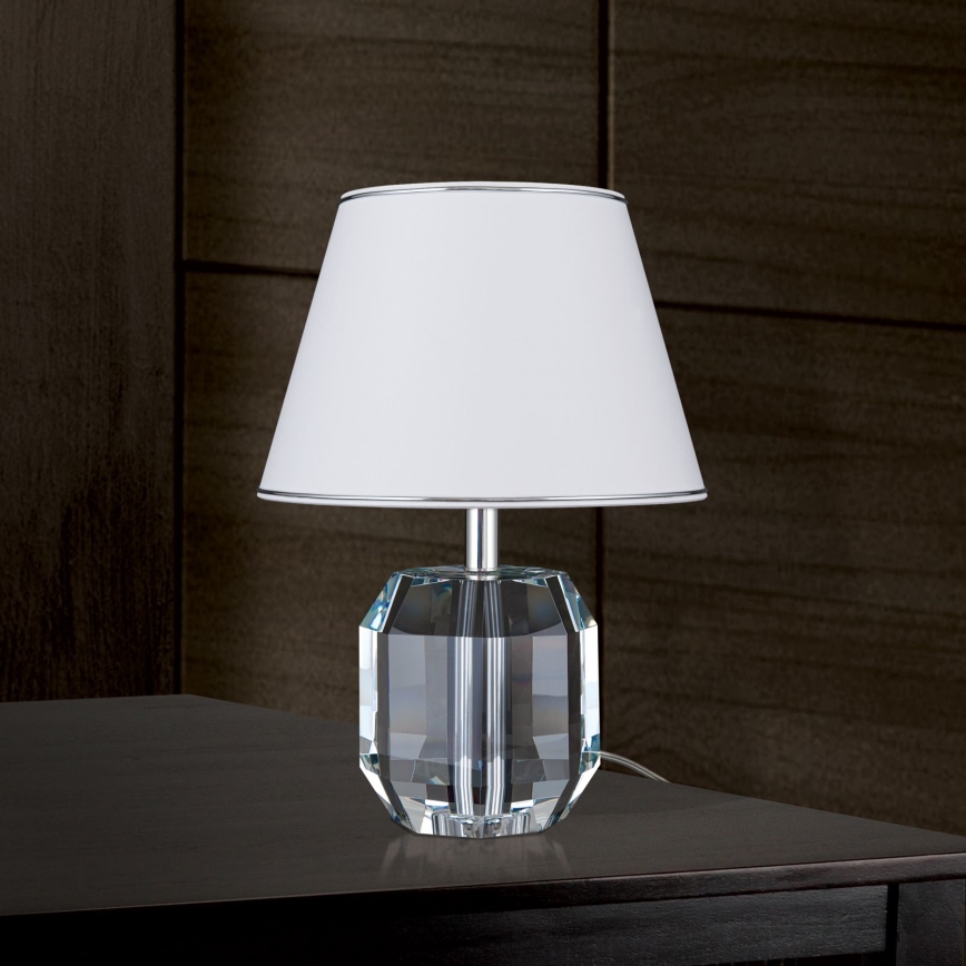 Lampada da tavolo di cristallo ALEXIS 1xE27/60W/230V bianco/cromo lucido/limpido