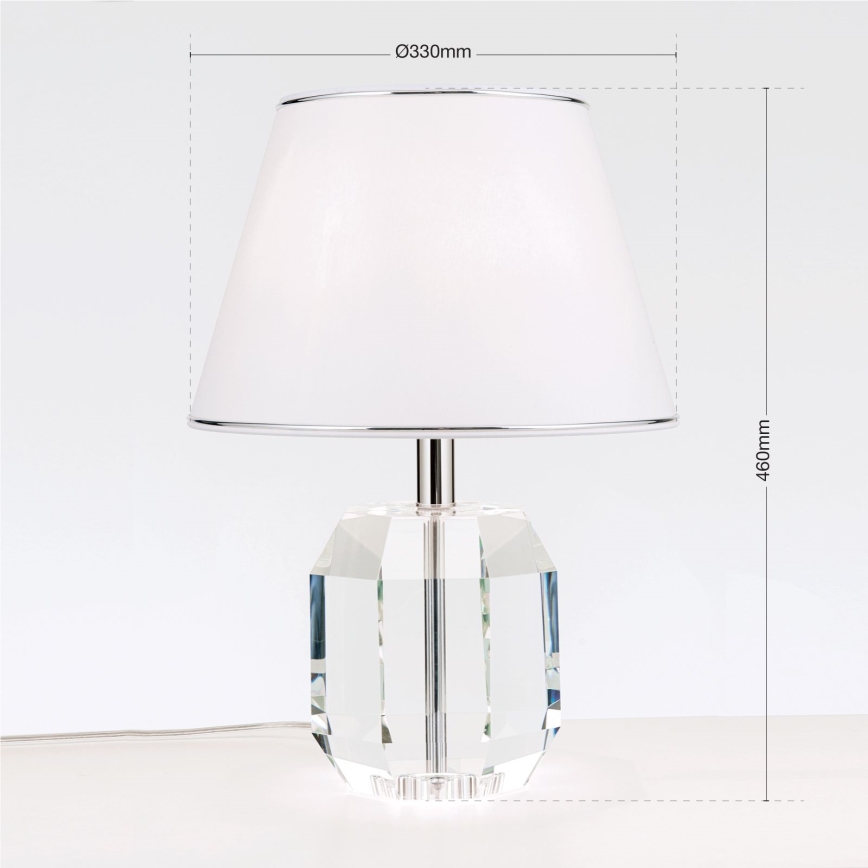 Lampada da tavolo di cristallo ALEXIS 1xE27/60W/230V bianco/cromo lucido/limpido