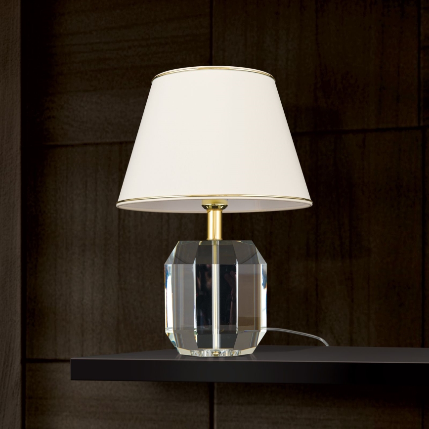 Lampada da tavolo di cristallo ALEXIS 1xE27/60W/230V color crema/oro/limpido