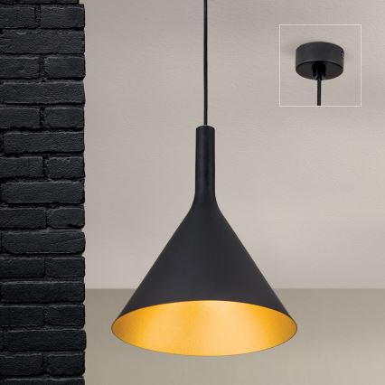 Lampada a sospensione su cavo GUNDA 1xE27/60W/230V Ø 25 cm nero/oro