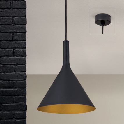 Lampada a sospensione su cavo GUNDA 1xE27/60W/230V Ø 25 cm nero/oro