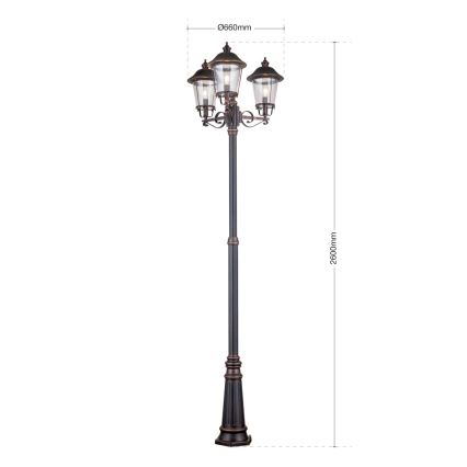 Lampada da esterno KENZO 3xE27/100W/230V IP44 bronzo/patina