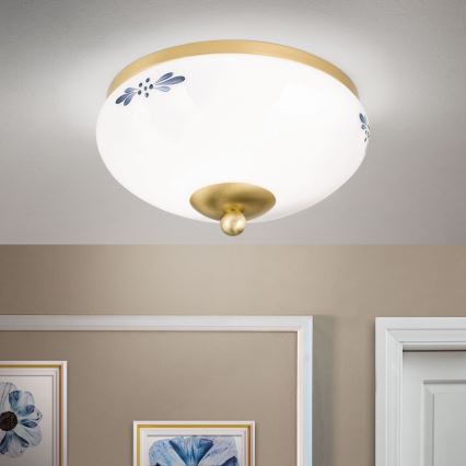 Orion - Lampada da soffitto LANDHAUS 1xE27/60W/230V diam. 21 cm ottone/bianco/blu