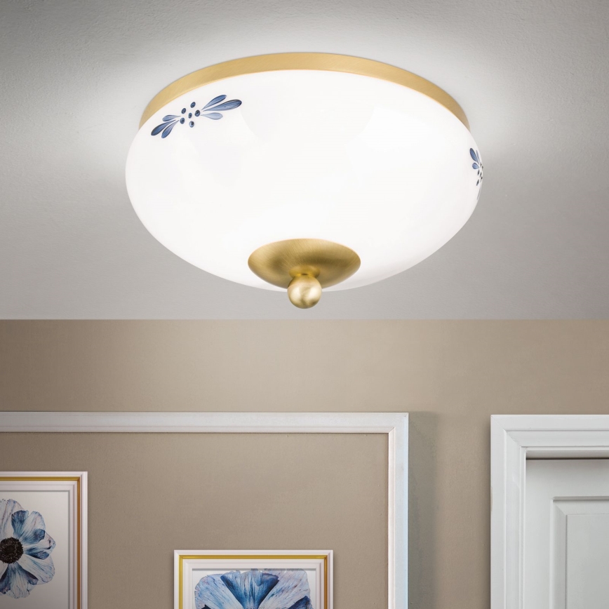 Orion - Lampada da soffitto LANDHAUS 1xE27/60W/230V diam. 21 cm ottone/bianco/blu