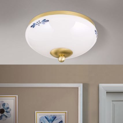 Orion - Lampada da soffitto LANDHAUS 1xE27/60W/230V diam. 21 cm ottone/bianco/blu