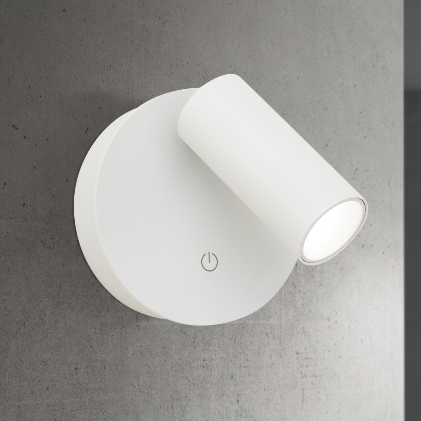 Faretto da parete LED LUXY dimmerabile, ricaricabile, a sfioramento, LED/1W/5V, 2200 mAh, 2700/3000/4000K, bianco