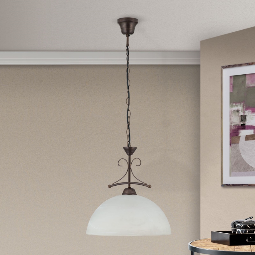 Lampadario a catena RULA 1xE27/40W/230V Ø 35 cm bianco/bronzo