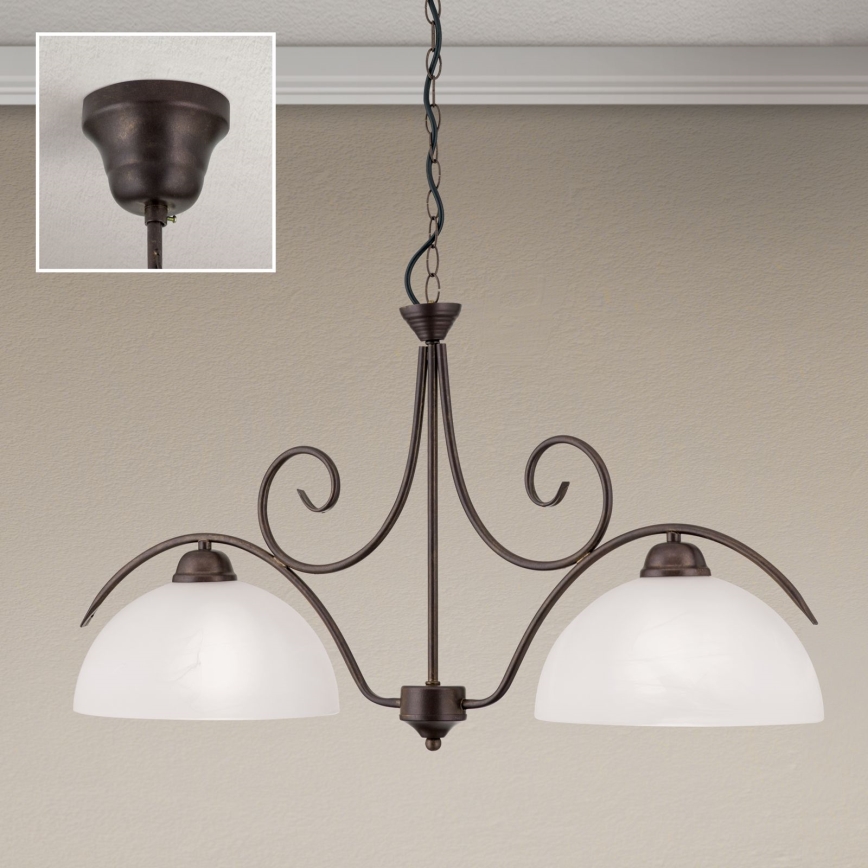 Lampadario a catena RULA 2xE27/40W/230V bianco/bronzo