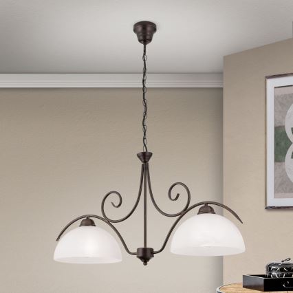 Lampadario a catena RULA 2xE27/40W/230V bianco/bronzo