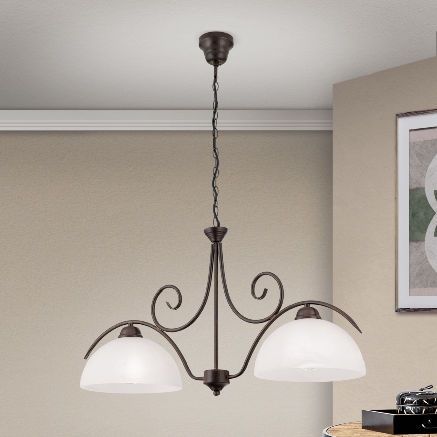 Lampadario a catena RULA 2xE27/40W/230V bianco/bronzo
