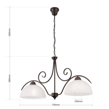 Lampadario a catena RULA 2xE27/40W/230V bianco/bronzo