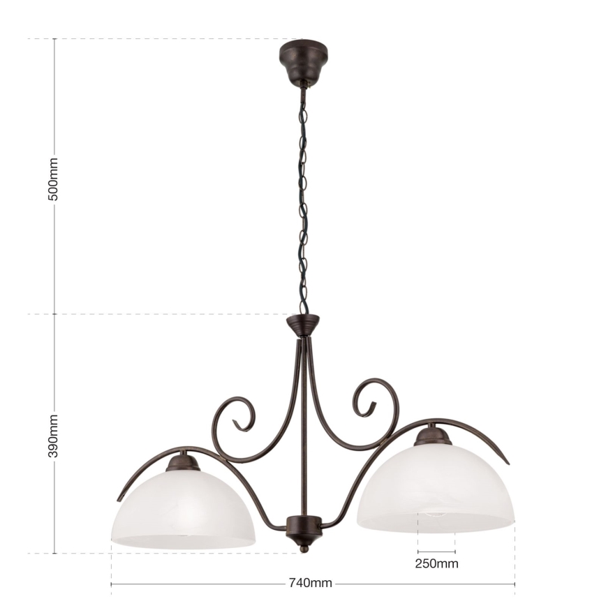 Lampadario a catena RULA 2xE27/40W/230V bianco/bronzo