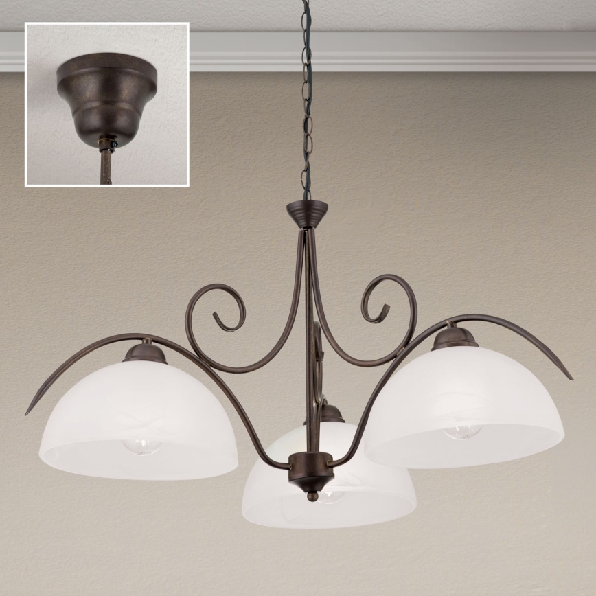 Lampadario a catena RULA 3xE27/40W/230V Ø 70 cm bianco/bronzo
