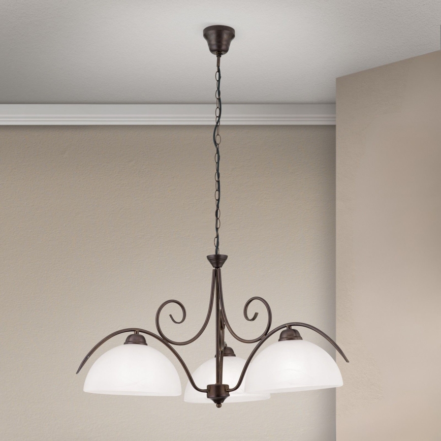 Lampadario a catena RULA 3xE27/40W/230V Ø 70 cm bianco/bronzo