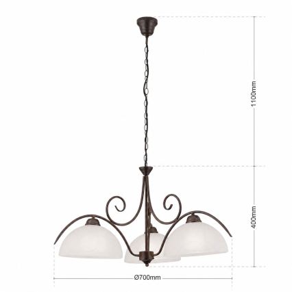 Lampadario a catena RULA 3xE27/40W/230V Ø 70 cm bianco/bronzo