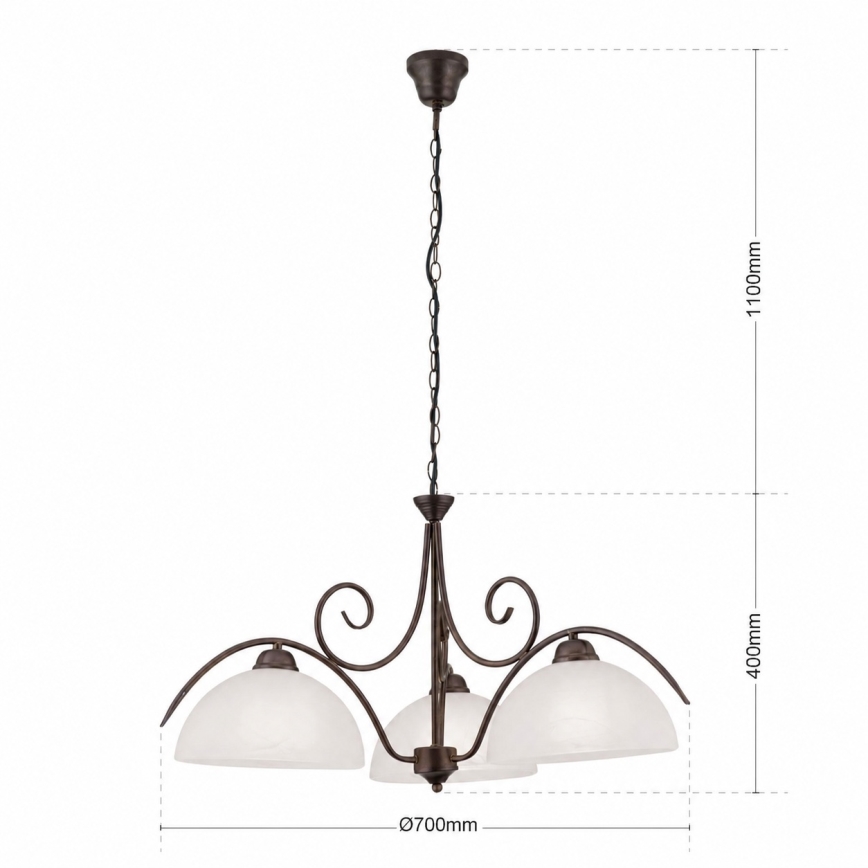 Lampadario a catena RULA 3xE27/40W/230V Ø 70 cm bianco/bronzo