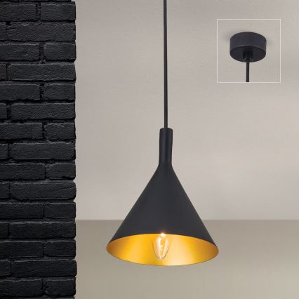 Lampadario sospeso con cavo GUNDA 1xE14/40W/230V Ø 16,5 cm nero/oro