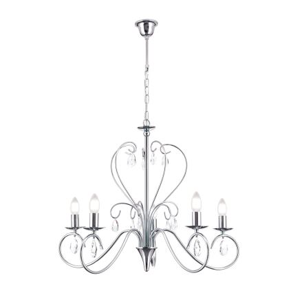 Lampadario di cristallo a sospensione con catena ALESSIA 5xE14/40W/230V cromo lucido