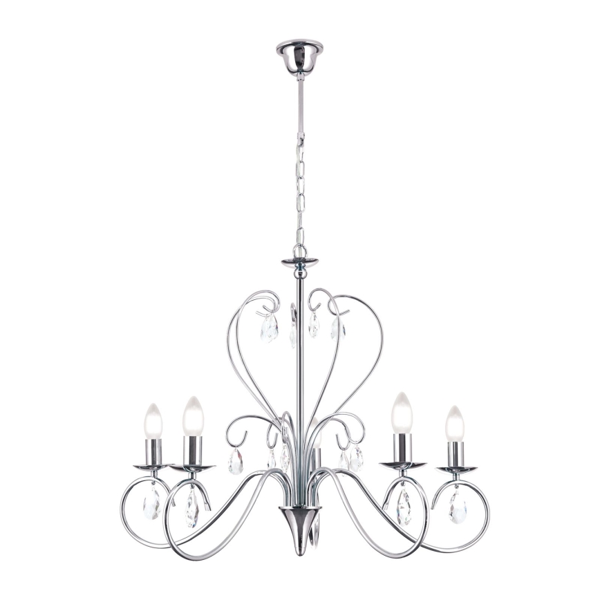 Lampadario di cristallo a sospensione con catena ALESSIA 5xE14/40W/230V cromo lucido