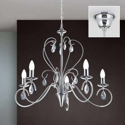 Lampadario di cristallo a sospensione con catena ALESSIA 5xE14/40W/230V cromo lucido