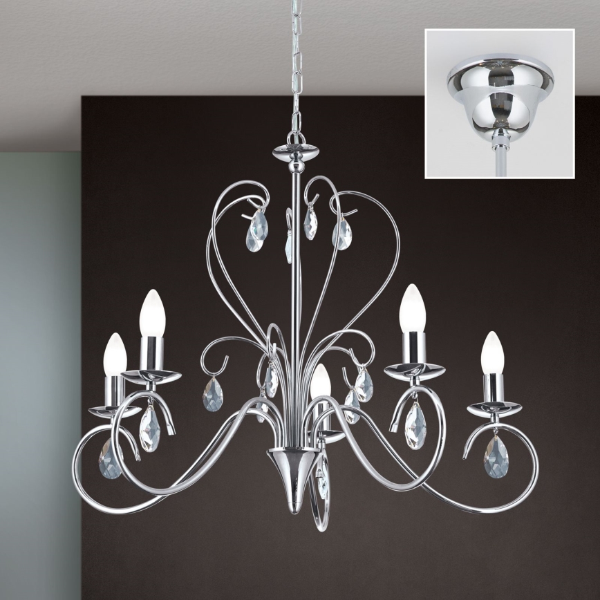 Lampadario di cristallo a sospensione con catena ALESSIA 5xE14/40W/230V cromo lucido