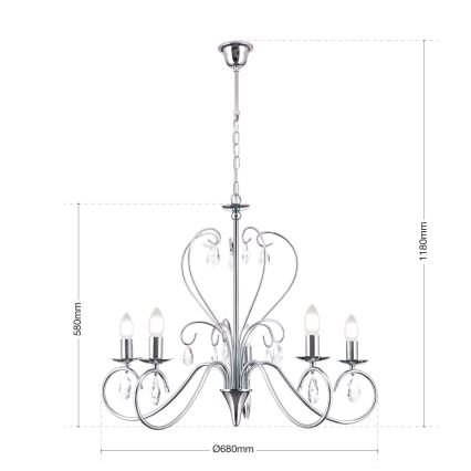 Lampadario di cristallo a sospensione con catena ALESSIA 5xE14/40W/230V cromo lucido