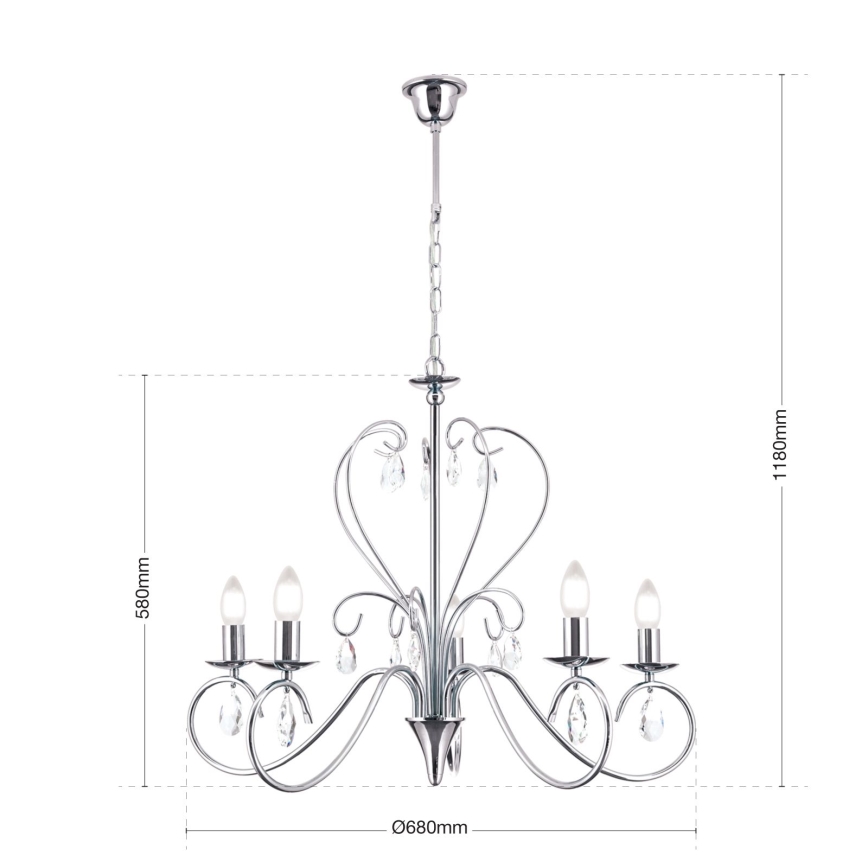 Lampadario di cristallo a sospensione con catena ALESSIA 5xE14/40W/230V cromo lucido