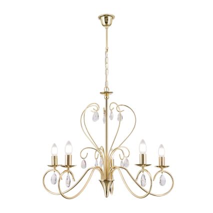 Lampadario di cristallo a sospensione con catena ALESSIA 5xE14/40W/230V oro