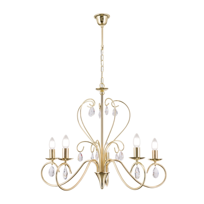 Lampadario di cristallo a sospensione con catena ALESSIA 5xE14/40W/230V oro