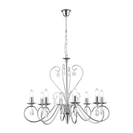 Lampadario di cristallo a sospensione con catena ALESSIA 8xE14/40W/230V cromo lucido