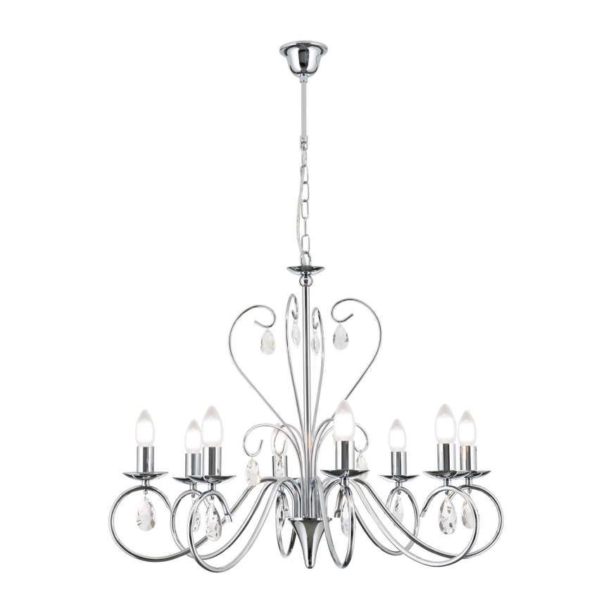 Lampadario di cristallo a sospensione con catena ALESSIA 8xE14/40W/230V cromo lucido