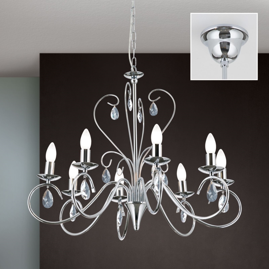 Lampadario di cristallo a sospensione con catena ALESSIA 8xE14/40W/230V cromo lucido