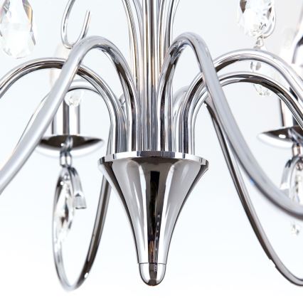 Lampadario di cristallo a sospensione con catena ALESSIA 8xE14/40W/230V cromo lucido