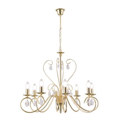 Lampadario di cristallo a sospensione con catena ALESSIA 8xE14/40W/230V oro
